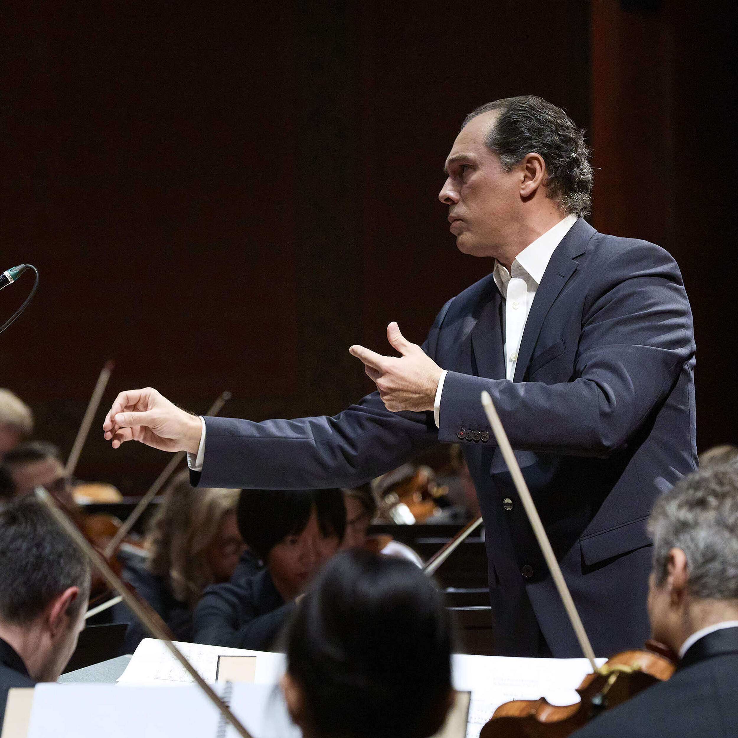 Conductor Tugan Sokhiev at the opening concert of the Orchestre de la Suisse Romande's 2024-25 musical season, at the Victoria Hall in Geneva