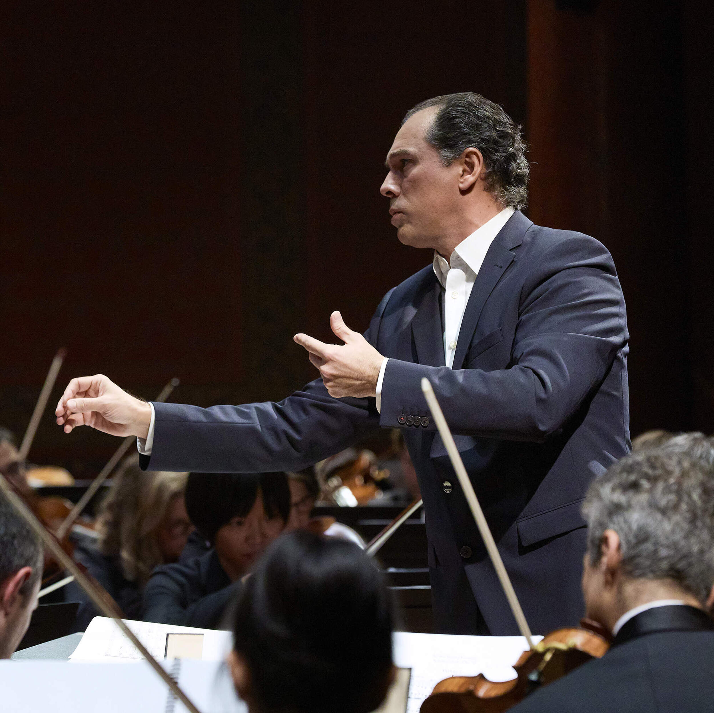 Conductor Tugan Sokhiev at the opening concert of the Orchestre de la Suisse Romande's 2024-25 musical season, at the Victoria Hall in Geneva